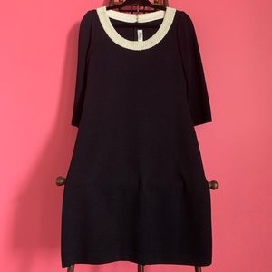 St. John Evening Black Dress Pearlized Neckline